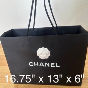 Chanel Paper Shopping Bag w/ camellia - black large, 16.75" x 13" x 6" [A] FLAWS